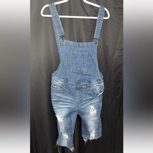 Machine nouvelle mode Blue Denim distressed overalls large